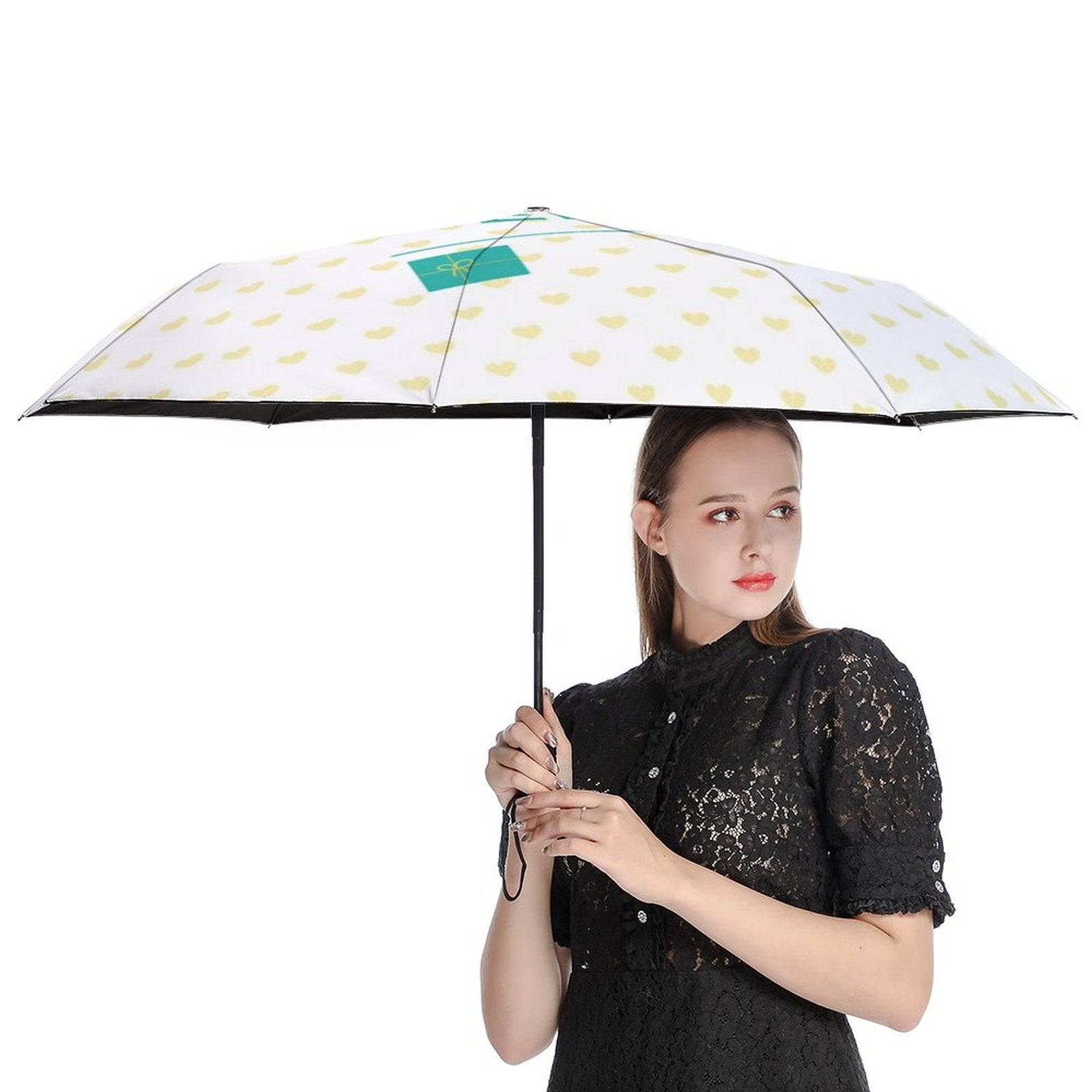 Custom auto umbrella with heart pattern, UV resistant, gifts for men and women