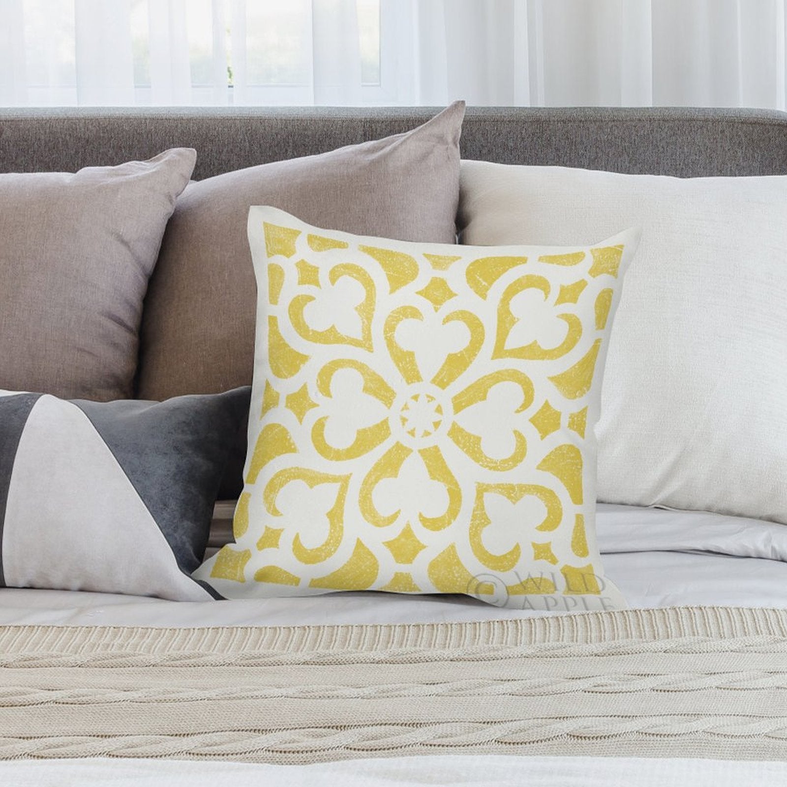 Yellow floral pattern pillow cover, plush material, perfect for sofa decor, MyArtsyGift.