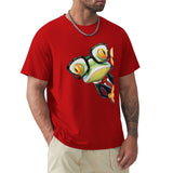 Red Men's Crew Neck T-shirt with Frog Graphic. Classic tee for men by MyArtsyGift, S-6XL, casual wear, pure cotton.