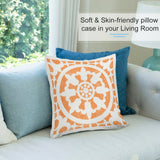 Orange floral throw pillow cover on a sofa for living room decor. Soft and skin-friendly plush pillowcase