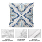 Mosaic pattern plush throw pillow cover in blue, gray, and white, soft fabric, and quality stitching.