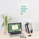 Custom Canvas Print 'YOUR DESIGN HERE', wall art on desk with laptop and decor. A customizable gift from MyArtsyGift.com