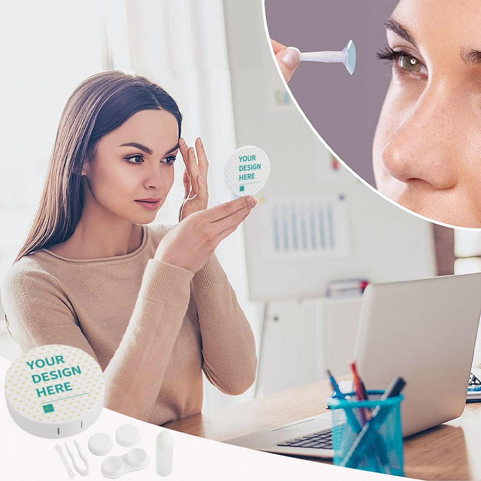 Custom contact lens case with mirror. Personalized design with your design on case, perfect for travel and daily use.