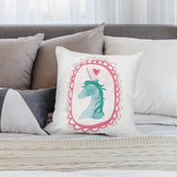 Unicorn throw pillow cover, soft plush, pink frame, watercolor design for couch decor, MyArtsyGift.