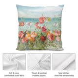 Poppy floral plush pillow cover featuring soft plush fabric, invisible zippers, and fine stitching.
