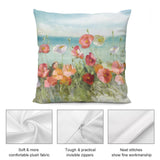 Poppy floral pillow cover, soft plush fabric, with invisible zipper. Decorative pillow for couch and sofa.