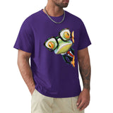 Purple Men's short sleeve crew neck t-shirt with frog design, classic tees for men, MyArtsyGift