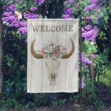 Bohemian welcome garden flag with bull skull and floral design for yard decor
