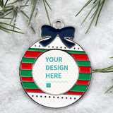 Personalized Christmas ornament with YOUR DESIGN HERE, alloy material, red and green stripes, Xmas tree decoration.