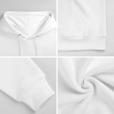 White men's stick hooded sweatshirt detail, showing texture of fabric. Comfortable and stylish, perfect for men.