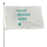 Customizable flag with 'YOUR DESIGN HERE' text, heart pattern, polyester fabric