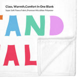 Soft flannel blanket with 'STAND TALL' text in colorful letters. Lightweight and cozy throw blanket.