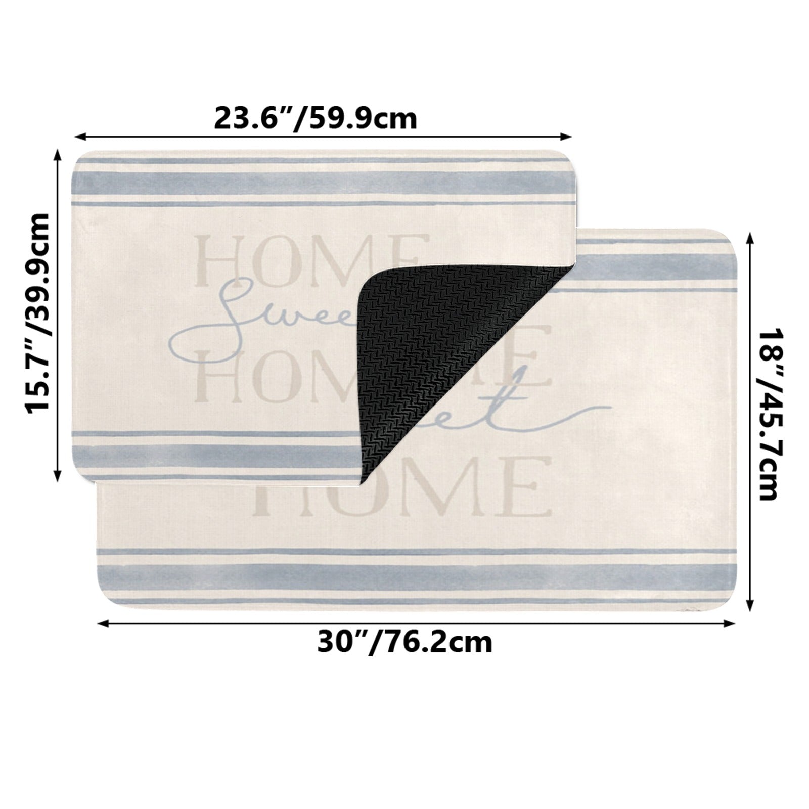 Sweet Home doormat with blue stripes and text, indoor or outdoor use, rubber floor mat