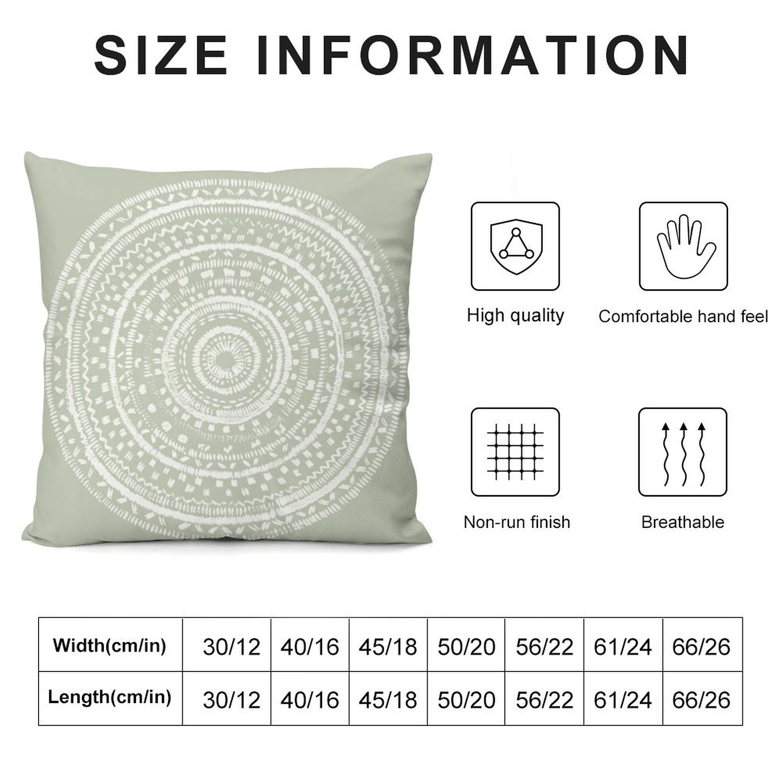Light green plush pillow cover with white mandala design, sofa pillow, high quality, breathable, MyArtsyGift