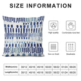 Blue abstract pillow cover for sofa, Size chart & features: high quality, comfortable feel, breathable. Luxury home decor.