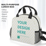 Customizable lunch bag with heart pattern and personalized design options, perfect for school, work, picnic, and outdoor use