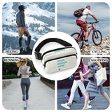 Custom fanny pack with 'YOUR DESIGN HERE' text, perfect for travel, running, cycling, hiking, and shopping.