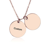 Rose gold custom double disc necklace, titanium steel, personalized charm necklace for men and women