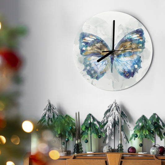 Modern blue butterfly MDF wall clock for living room, kitchen or office decor