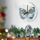 Modern blue butterfly MDF wall clock for living room, kitchen or office decor