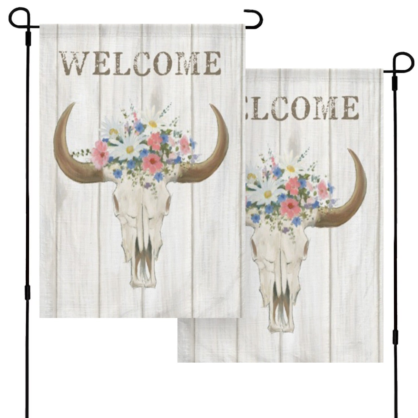 Bohemian Welcome Double Sided Garden Flag with Floral Skull