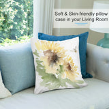 Soft plush pillow cover with watercolor sunflower and bee design in a living room setting, comfortable and decorative.