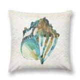 Luxury soft fluffy pillow cover with watercolor seashell design for sofa and couch. Decorative throw pillow.
