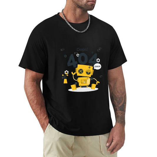 Black Men's Short Sleeve Crew Neck T-Shirt featuring 404 Robot Design