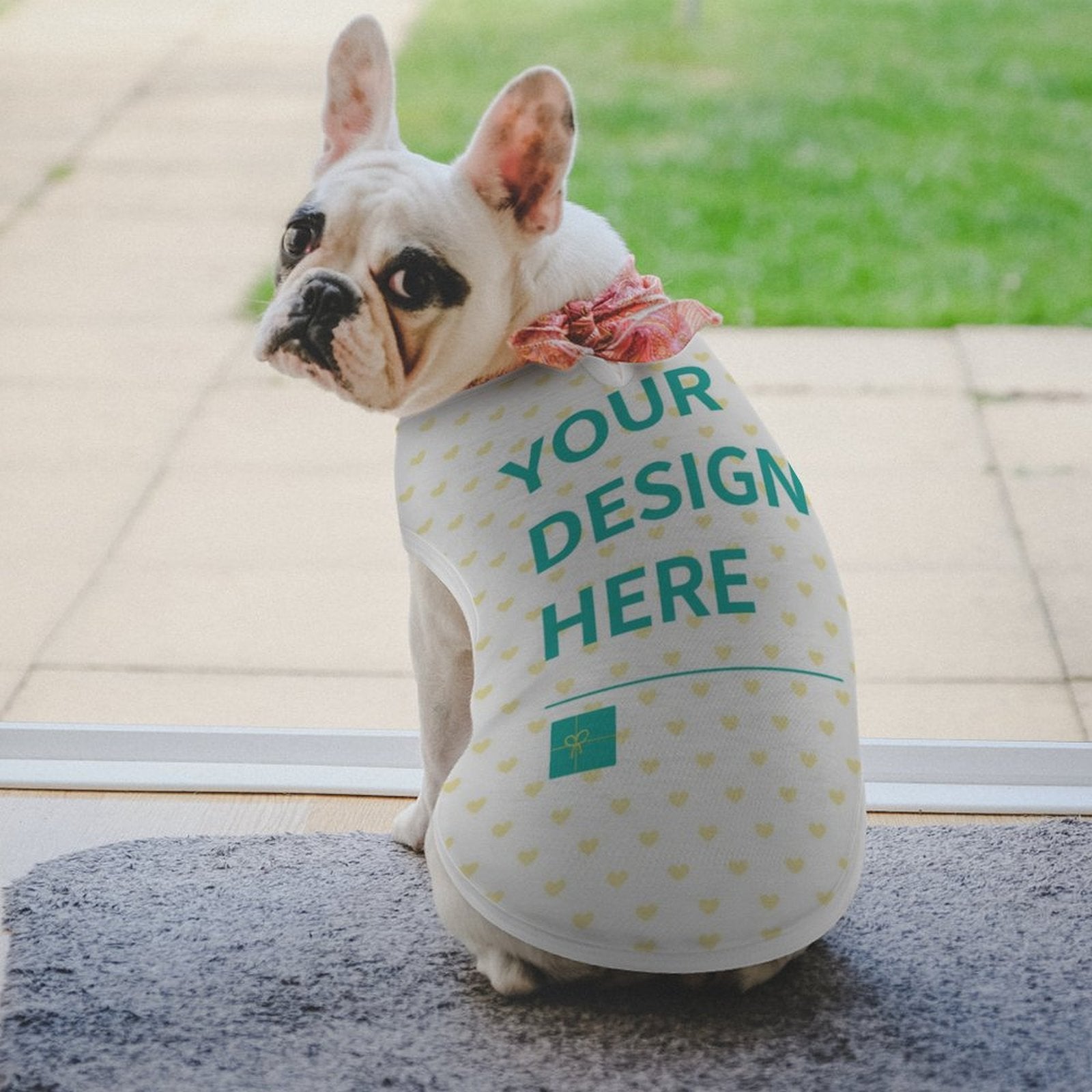 Personalized dog vest, 'YOUR DESIGN HERE', heart pattern. Cotton-like fabric dog apparel from MyArtsyGift