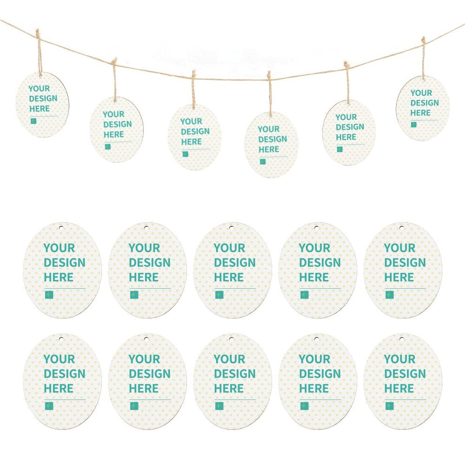 Customizable wooden egg hanging tags with rope. Perfect for tree, home, wall party decor. Design your own.