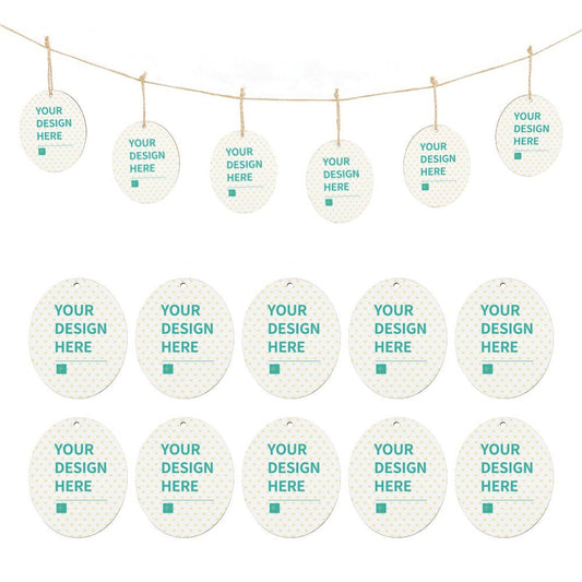 Customizable wooden egg hanging tags with rope. Perfect for tree, home, wall party decor. Design your own.