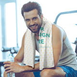 Custom quick-dry towel with YOUR DESIGN HERE text and heart pattern, perfect for gym, swimming, travel, men