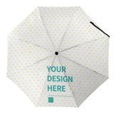 Custom umbrella with heart pattern and the text 'Your Design Here'. A perfect, personalized gift for men and women.