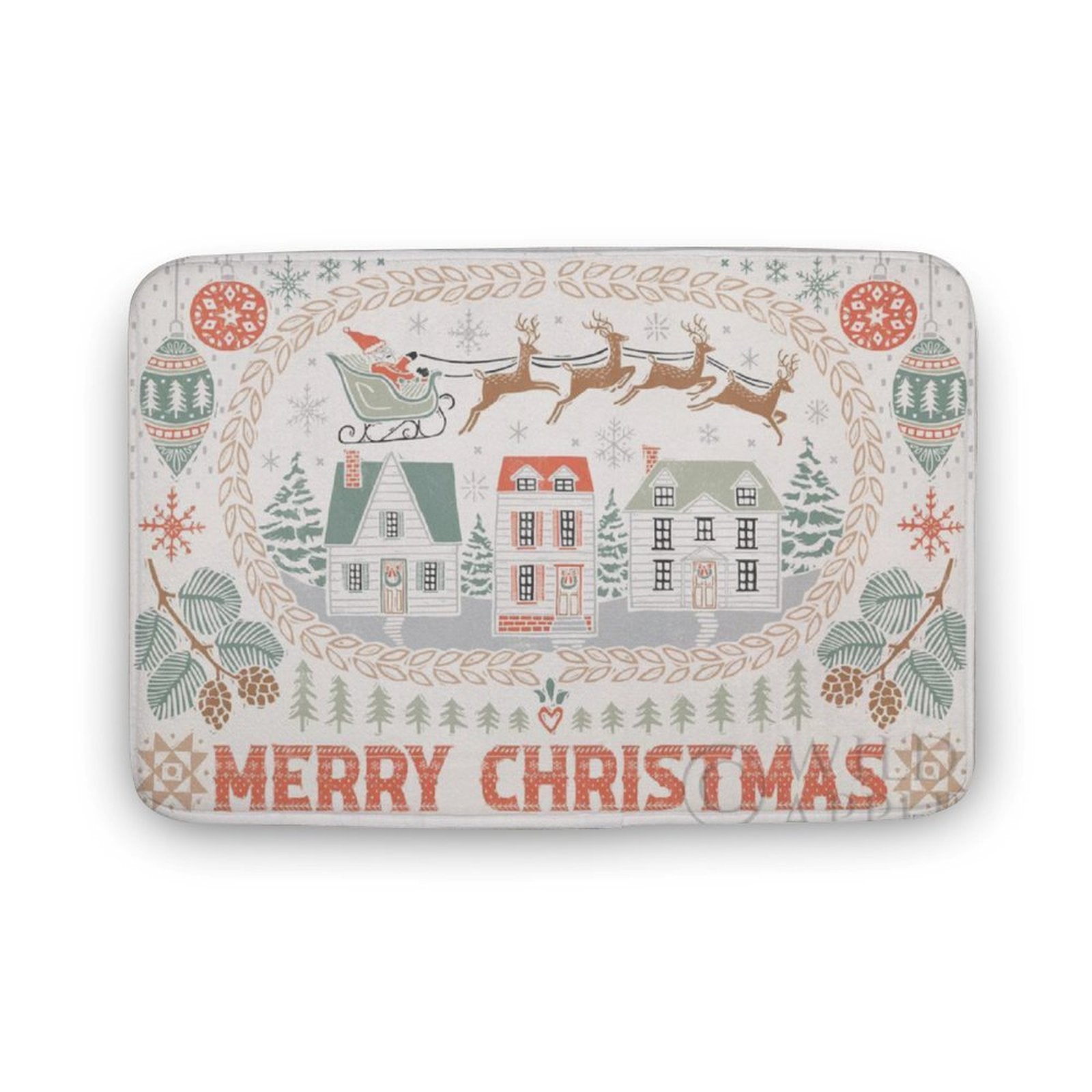 Coral velvet bathroom rug with Merry Christmas design, non-slip, quick-dry, for bathroom, kitchen, bedroom