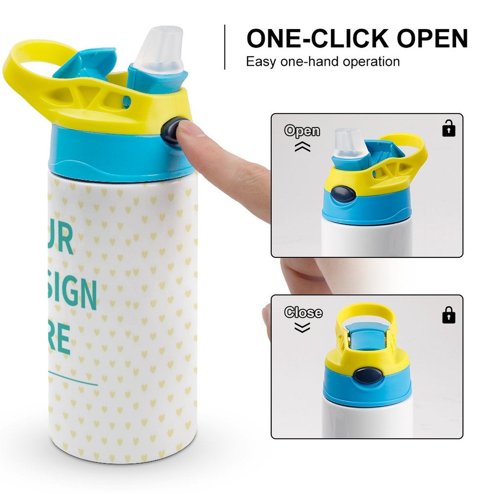 12oz Kids Insulated Water Bottle with One-Click Open Lid, Custom Design