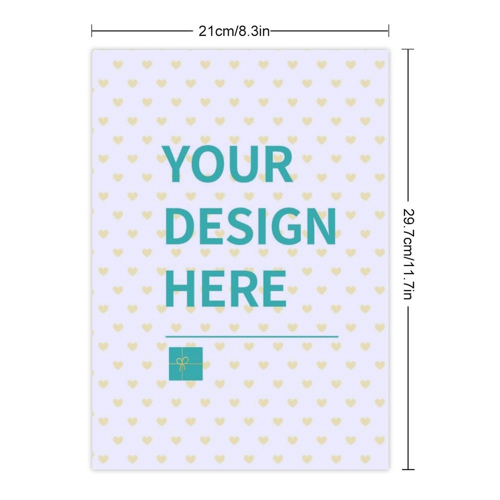 Customizable stickers with 'YOUR DESIGN HERE' text, heart pattern. Perfect for personalized labels and gifts.