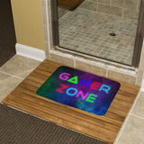 GAMER ZONE bath rug on wooden mat, non-slip, quick-drying, perfect for bathroom or bedroom, gamer gift