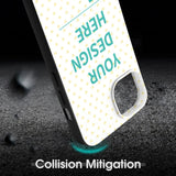 iPhone 14 custom case with 'YOUR DESIGN HERE' and heart pattern, TPU material, protective design, MyArtsyGift