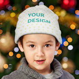 Customizable baby beanie hat with YOUR DESIGN for baby and kids, white with pattern, warm and perfect gift.