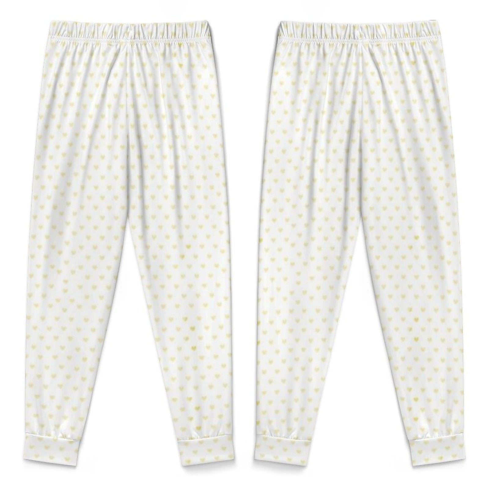 White toddler girl pajama pants with yellow heart pattern - MyArtsyGift