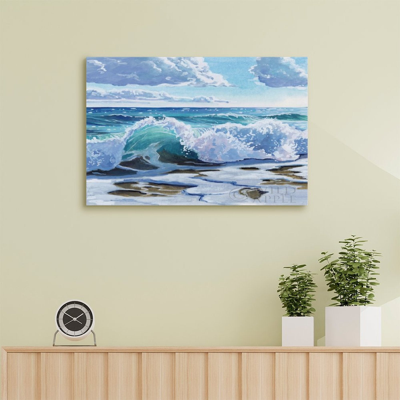 Canvas print: Ocean wave art on canvas. Watercolor painting for coastal wall decor. Wild Apple signature.