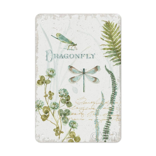 Personalized Metal Tin Sign - Dragonfly Botanical Art, Vertical, Made in USA - MyArtsyGift