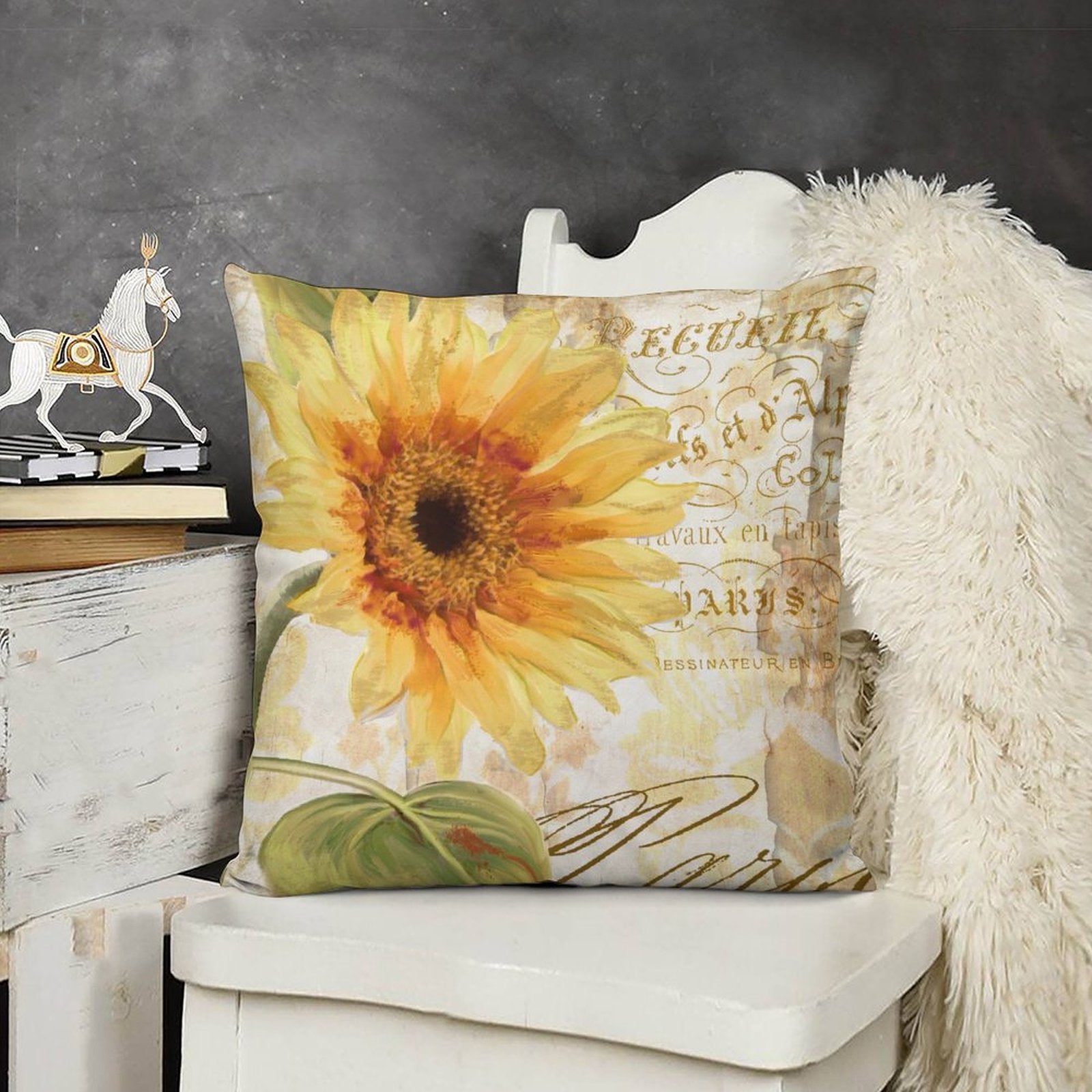 Sunflower pillow cover for home decor; short plush material; soft and comfortable.