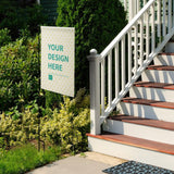 Personalized linen garden flag with 'YOUR DESIGN HERE' text, outdoor yard decoration