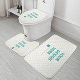 Custom bathroom rug set with "YOUR DESIGN HERE" design in bathroom setting, coral fleece material.