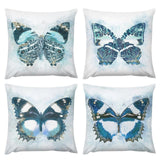 Set of 4 Square Throw Pillow Covers with Watercolor Butterfly Designs in Blue and White - Soft Plush