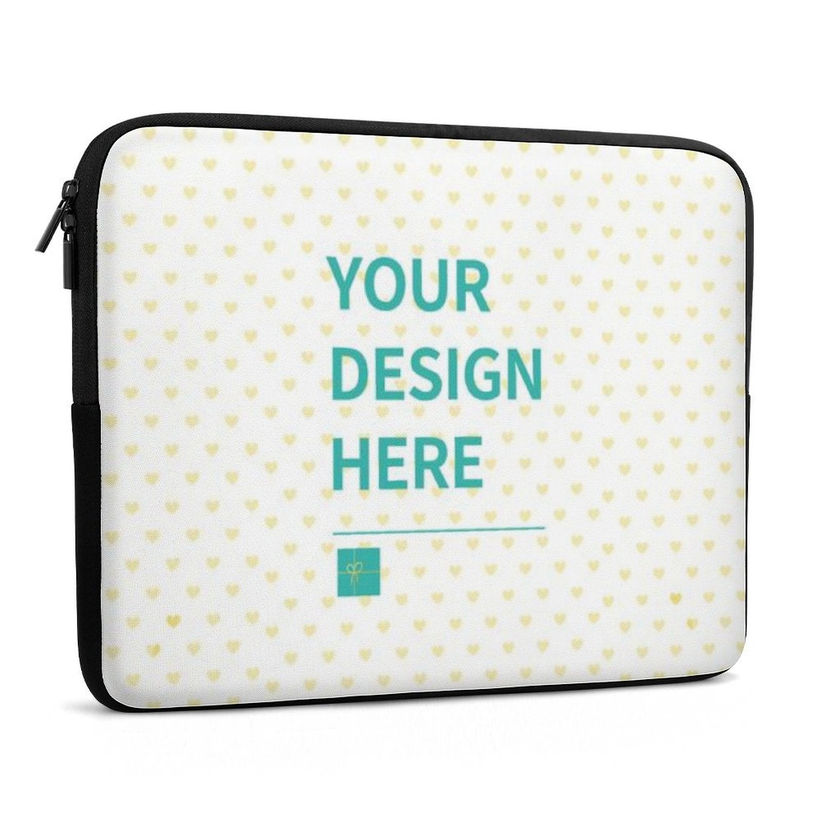 Custom laptop sleeve with customizable design, black trim and zipper, perfect for travel and office.