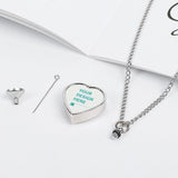 Customizable alloy heart pendant dog memorial necklace with 'YOUR DESIGN HERE' text, urn cinerary casket.