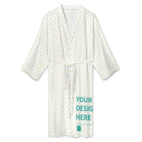 Customizable plush bathrobe for women and men. Personalized with heart pattern and 'YOUR DESIGN HERE' text.