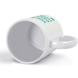 White ceramic mug with "YOUR DESIGN HERE" text, perfect for customized gifts and personalized designs